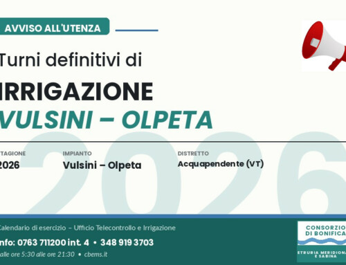 TURNI DEFINITIVI IRRIGAZIONE VULSINI – OLPETA 2026