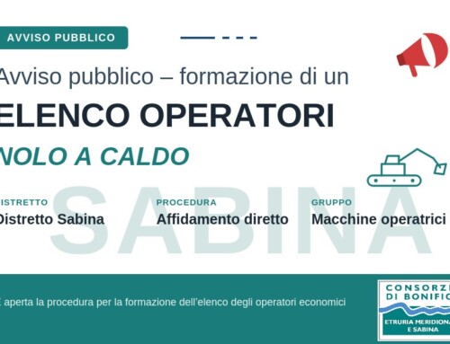 COMPRENSORIO SABINA – AVVISO PUBBLICO ELENCO OPERATORI ECONOMICI NOLO A CALDO – MANUTENZIONE CORSI D’ACQUA – MACCHINE OPERATRICI N. 2